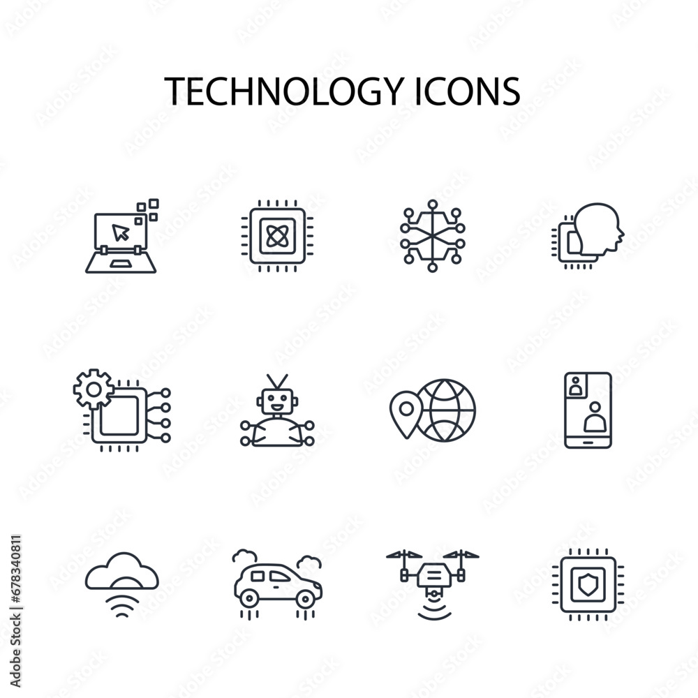 Poster technology icon set.vector.editable stroke.linear style sign for use web design,logo.symbol illustra