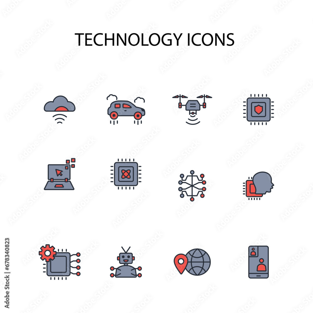Poster technology icon set.vector.editable stroke.linear style sign for use web design,logo.symbol illustra