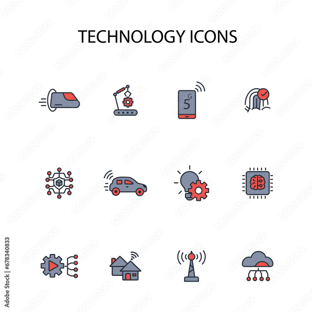 Poster technology icon set.vector.editable stroke.linear style sign for use web design,logo.symbol illustra