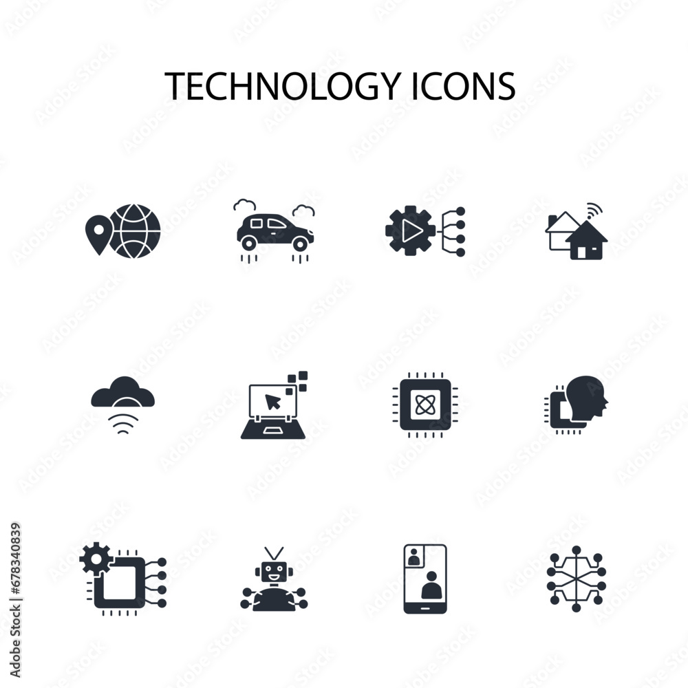 Poster technology icon set.vector.editable stroke.linear style sign for use web design,logo.symbol illustra
