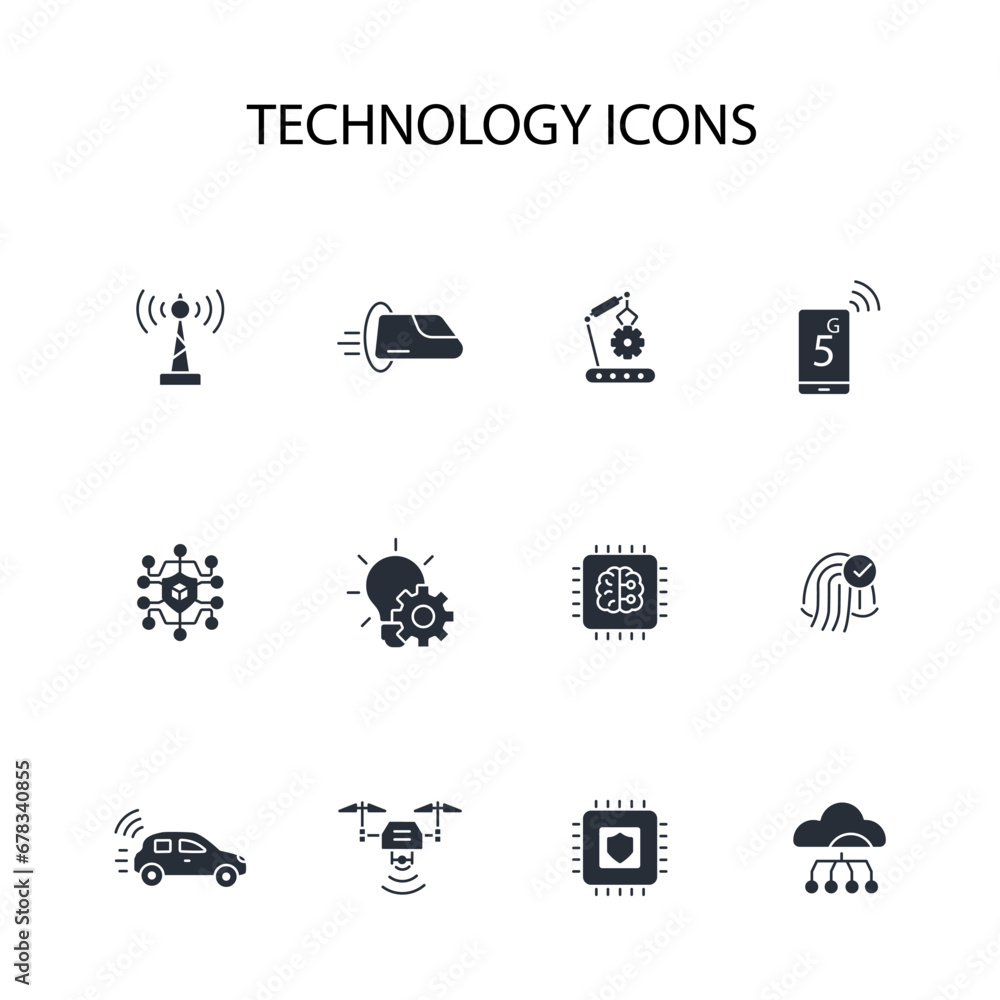 Poster technology icon set.vector.editable stroke.linear style sign for use web design,logo.symbol illustra