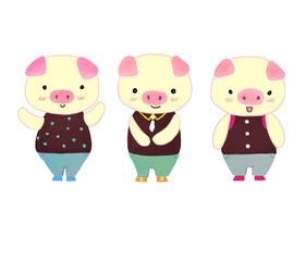 Art paint on wood of the Three Little Pigs. So cute character design for kids. PNG. file  for your create.