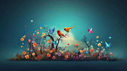 background with theme of sharing link to social media with birds and butterflies , generated by AI