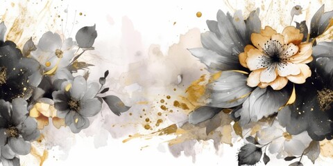 Beautiful abstract black and gold luxury watercolor floral design background. beautiful Generative AI AIG32