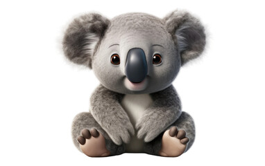 Cuddly Koala Plushie in Gray Color on a Clear Surface or PNG Transparent Background.
