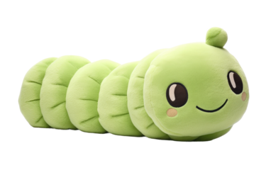 Cuddly Caterpillar Plush Crawling on a Clear Surface or PNG Transparent Background.