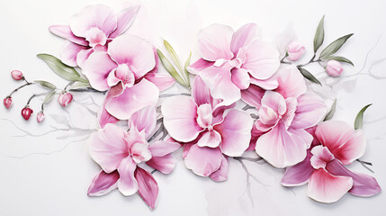 Pink Orchids vintage botanical ornament