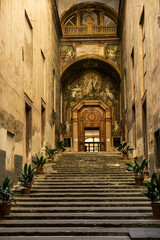 Fototapeta na wymiar Antrance of the cloister of Armenian sanctuary in Naples, Italy.