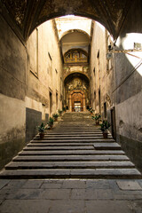 Antrance of the cloister of Armenian sanctuary in Naples, Italy.
