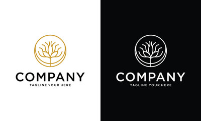 Oak tree circle line icon. Abstract round plant nature symbol. Vector illustration.