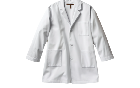 Doctors White Coat in Long Size on a Clear Surface or PNG Transparent Background.