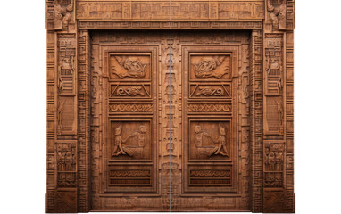 Egyptian Enigma Door with Beautiful Wooden Finishing on a Clear Surface or PNG Transparent Background.