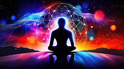 spiritual consciousness meditation prana chakra breathwork psychedelic new age - by generative ai - obrazy, fototapety, plakaty