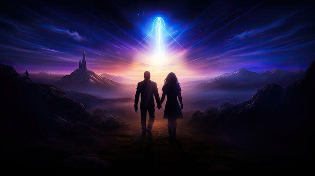 spiritual couple lover soulmate twin flame tantra family valentine love holding hand - by generative ai