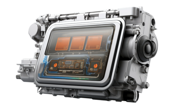 Engine Control Module in Technological Era on a Clear Surface or PNG Transparent Background.