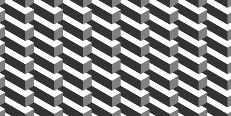 Seamless geometric pattern. Vector background made of cubes in isometry. Repeating geometric shapes in black and white.