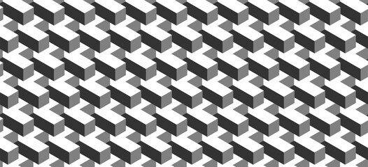 Seamless geometric pattern. Vector background made of cubes in isometry. Repeating geometric shapes in black and white.