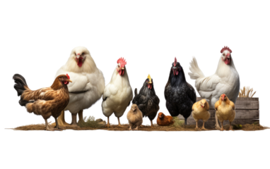 Farmyard Friends Set of Hens on a Clear Surface or PNG Transparent Background.