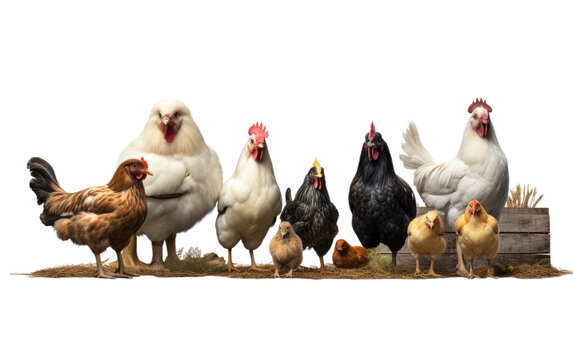 Farmyard Friends Set of Hens on a Clear Surface or PNG Transparent Background.