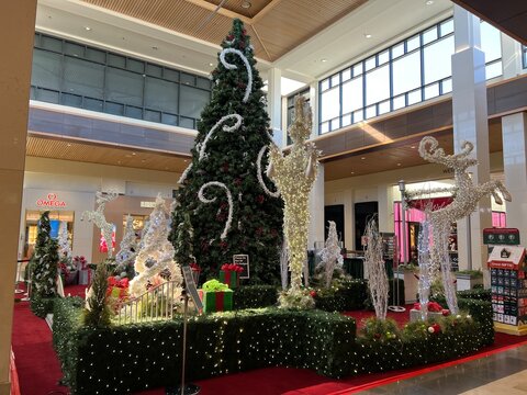 Christmas holiday decorations at SouthPark Mall in Charlotte, NC