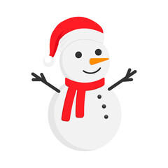 Snowman with hat and scarf. Color vector illustration in cartoon flat style. PNG with transparent background.	