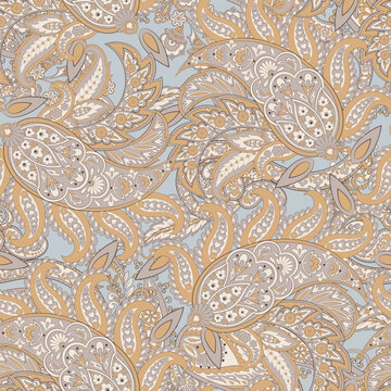 Seamless Paisley pattern in indian textile style. Floral vector illustration