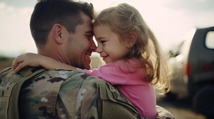 Military Soldier Reuniting with Daughter - Generative Ai