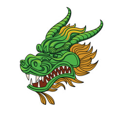 Green tree dragon head .Vector illustration.