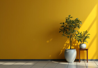 Room with a plants and yellow wall copy space