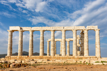 The Temple of Poseidon on Cape Sounion, Attica, Greece - ancient stone temple with Doric columns
