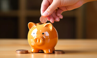 The act of adding coins to a piggy bank serves as a visual representation of the concept of saving...