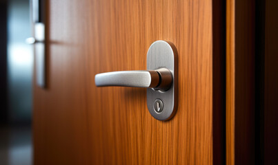 Metal frame with an exterior door handle and security lock. - obrazy, fototapety, plakaty