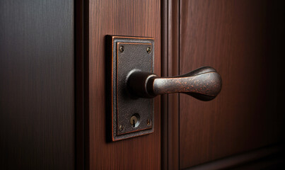 On a frame, there is an exterior door handle and security lock.