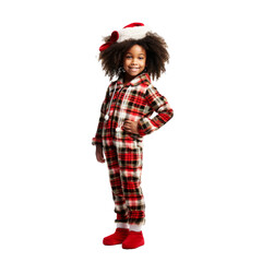 cute african american girl in christmas outfit isolated on transparent background