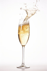 Splashes of champagne from a glass of celebration sparkling wine