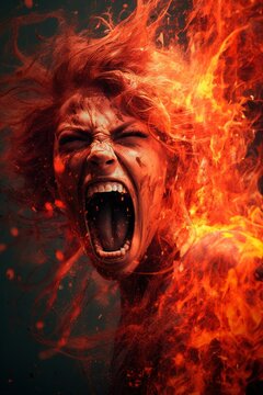 Dramatic Fiery Woman Engulfed in Flames