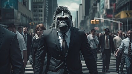 Animals like businessman walking downtown   - obrazy, fototapety, plakaty