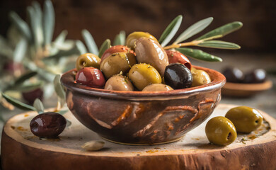 Various olives in a bowl
