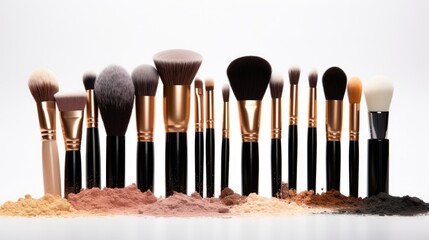 Diverse beauty arsenal! Visualize a variety of makeup brushes against a white background