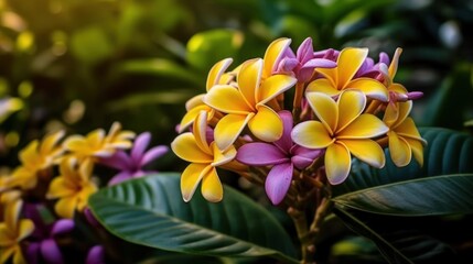 Frangipani or Plumeria flower blooming in the garden. Springtime Concept. Valentine's Day Concept with a Copy Space. Mother's Day.