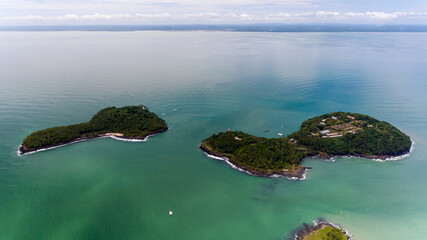 Lush isles of Salvation Islands from above French Guiana