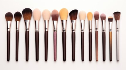 Diverse beauty arsenal! Visualize a variety of makeup brushes against a white background