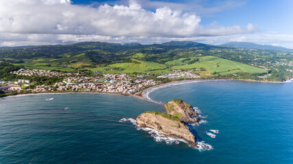 Aerial view of Martinique's scenic tombolo.