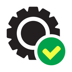 Check mark with gear icon, cog with check icon.