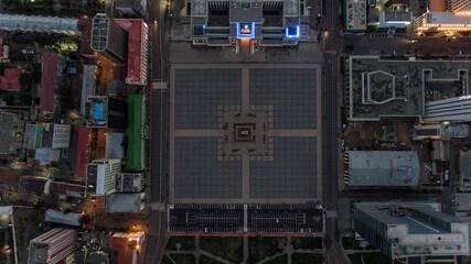 Bird's-eye view of Ulaanbaatar's central square by night