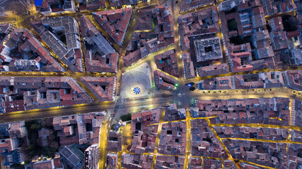 top shot over Montpellier streets during dawn city lights