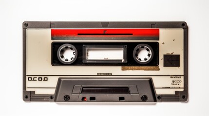 Obraz premium Musical nostalgia! audio cassette tape on a white background, a symbol of vintage sound.