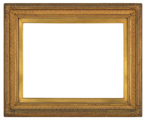 Golden picture frame on a transparent background, in PNG format.