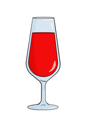 Glass filled with red wine. Cartoon. Vector illustration