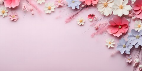 beautiful spring flowers on paper background.
